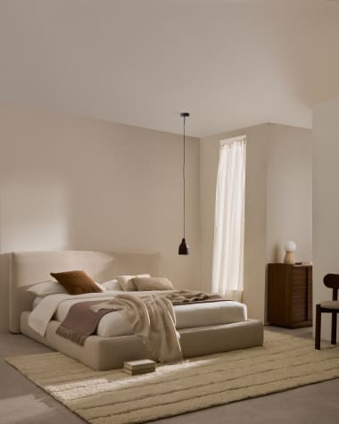 Beige Blok bed with removable covers for 180 x 200 cm mattress FSC Mix Credit