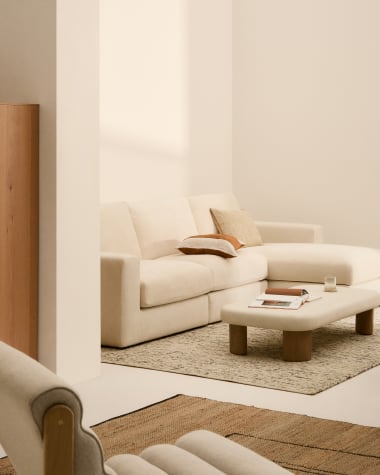 Alea ecru chenille 4-seater modular sofa with right chaise longue and removable cover 310cm