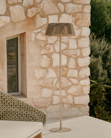 Aldet outdoor solar floor lamp in grey rope cord Ø46cm