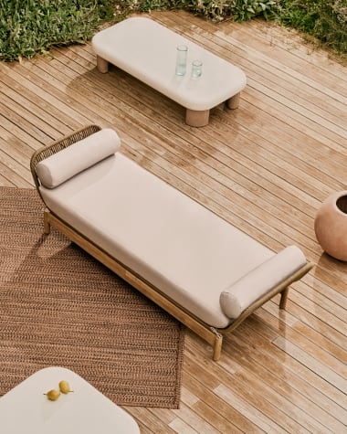 Catalina sun lounger, in grey cord and solid FSC 100% acacia wood