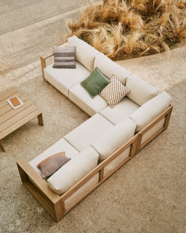 Ambra 5-seater corner sofa in solid acacia wood with light finish 248cm FSC 100%
