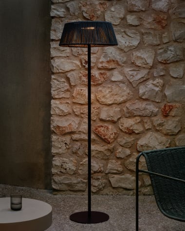 Aldet outdoor solar floor lamp in green rope cord Ø46cm