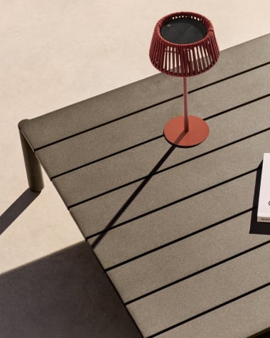 Aldet outdoor solar table lamp in terracotta rope cord