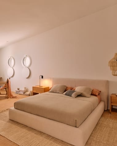 Beige Blok bed with removable covers for 160 x 200 cm mattress FSC Mix Credit