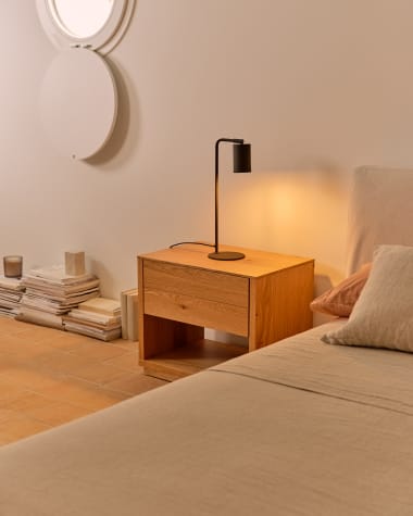 Alguema bedside table in oak wood veneer with natural finish, 60 x 50 cm