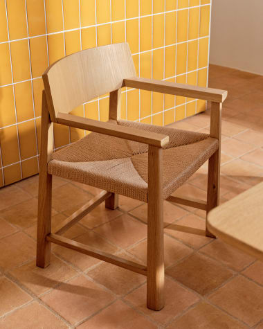 Idun chair made of FSC Mix Credit solid oak wood with natural tone finish and rope cord seat