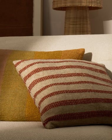 Naila terracotta contrasting stripe cushion cover in acrylic fibres 50 x 50cm