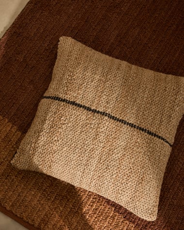 Floor cushion cover Lirta in jute with contrast detail 70 x 70 cm