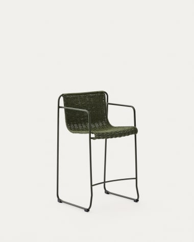 Maurina stool in green galvanised steel and green rope cord 64,5cm