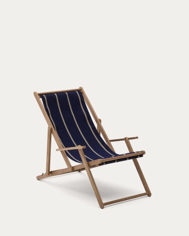 Vilara blue and beige striped outdoor folding hammock made of FSC 100% solid acacia wood