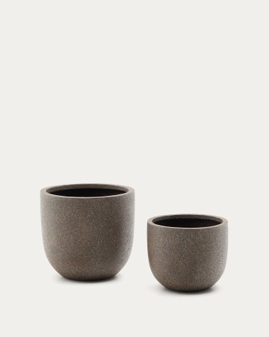 Set of 2 Selvi planters with light brown stone effect Ø 37cm