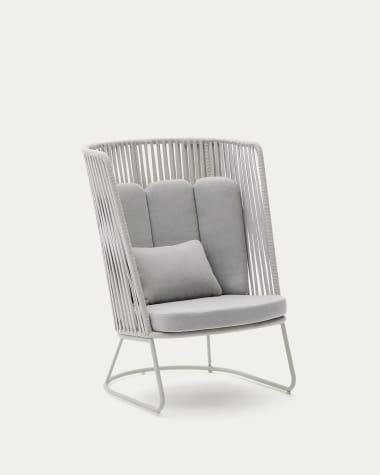 Saconca outdoor armchair with high backrest made of rope cord and grey galvanised steel