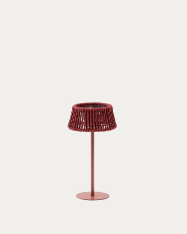 Aldet outdoor solar table lamp in terracotta rope cord