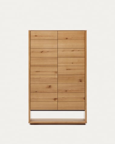 Alguema tall sideboard with 2 doors in oak wood veneer with natural finish, 100 x 163,5 cm