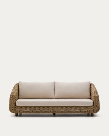 Meria 3-seater sofa in synthetic rattan with FSC 100% solid acacia wood legs 208cm