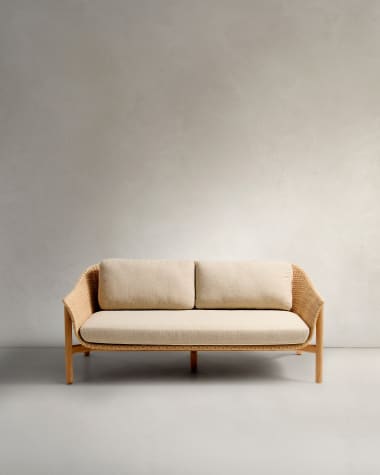 Galea 2-seater sofa in FSC 100% solid teak wood and synthetic rattan 170,5cm