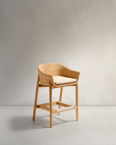 Galea stool in FSC 100% solid teak wood and synthetic rattan 75cm