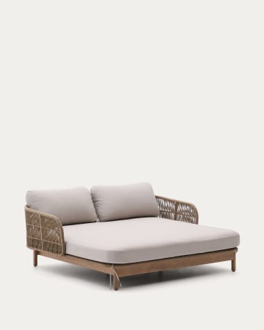 Catalina double sun lounger in beige rope cord and FSC 100% solid acacia wood
