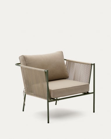 Zivia outdoor armchair in ecru rope cord and green galvanised steel