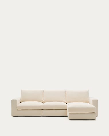 Alea ecru chenille 4-seater modular sofa with right chaise longue and removable cover 310cm
