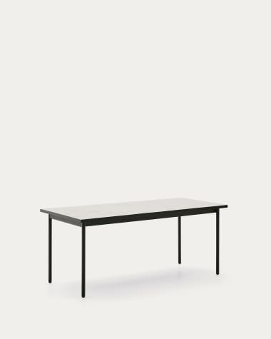 Maurina outdoor table in green galvanised steel with ecru-colored tiles 182 x 91cm