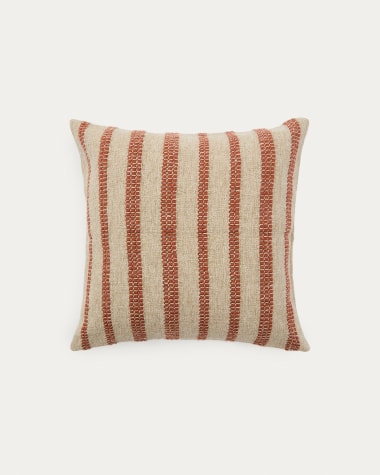 Naila terracotta contrasting stripe cushion cover in acrylic fibres 50 x 50cm
